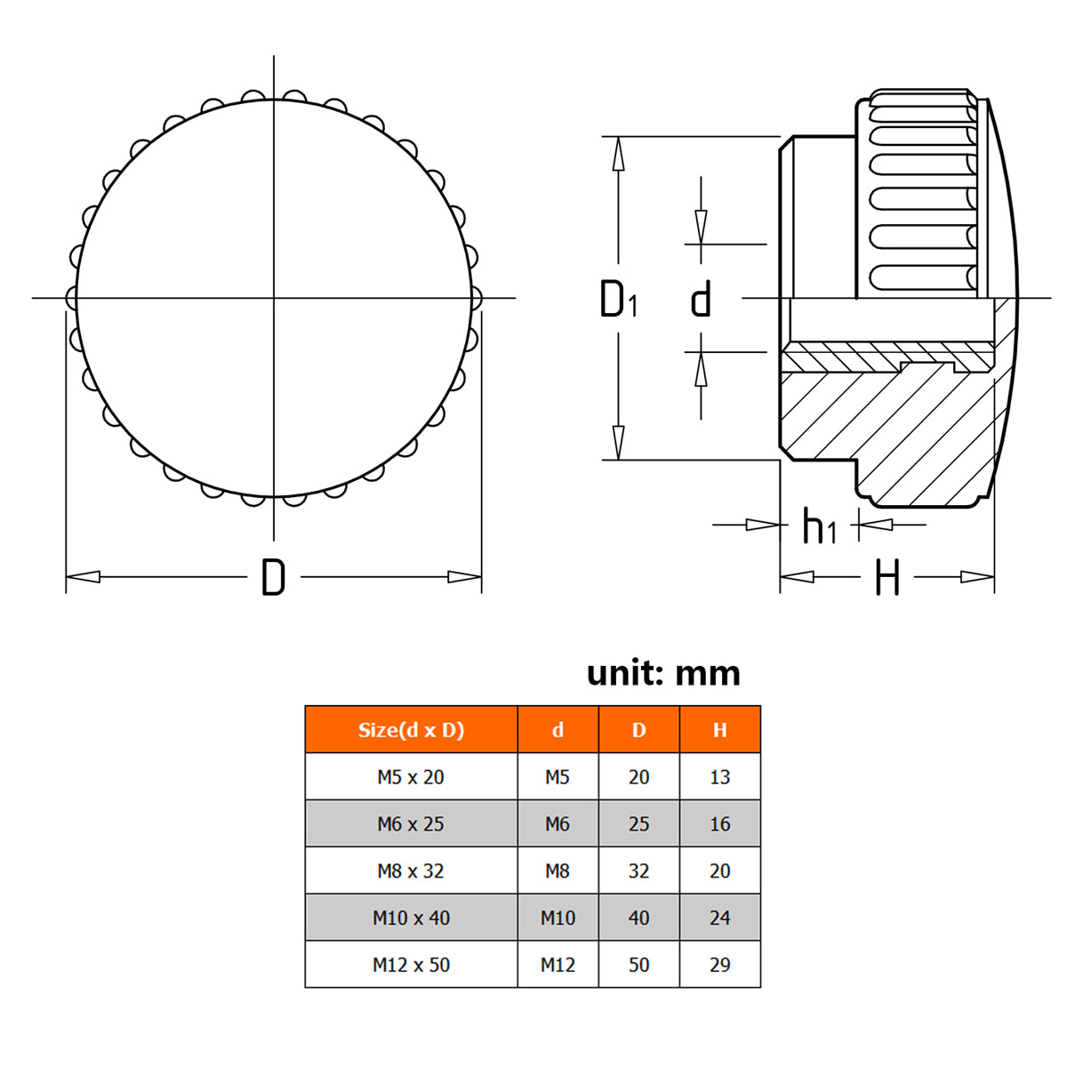 Knurled Round Shaped Bakelite Clamping Knob with M5 M6 M8 M10 M12 Female Thread Brass Insert