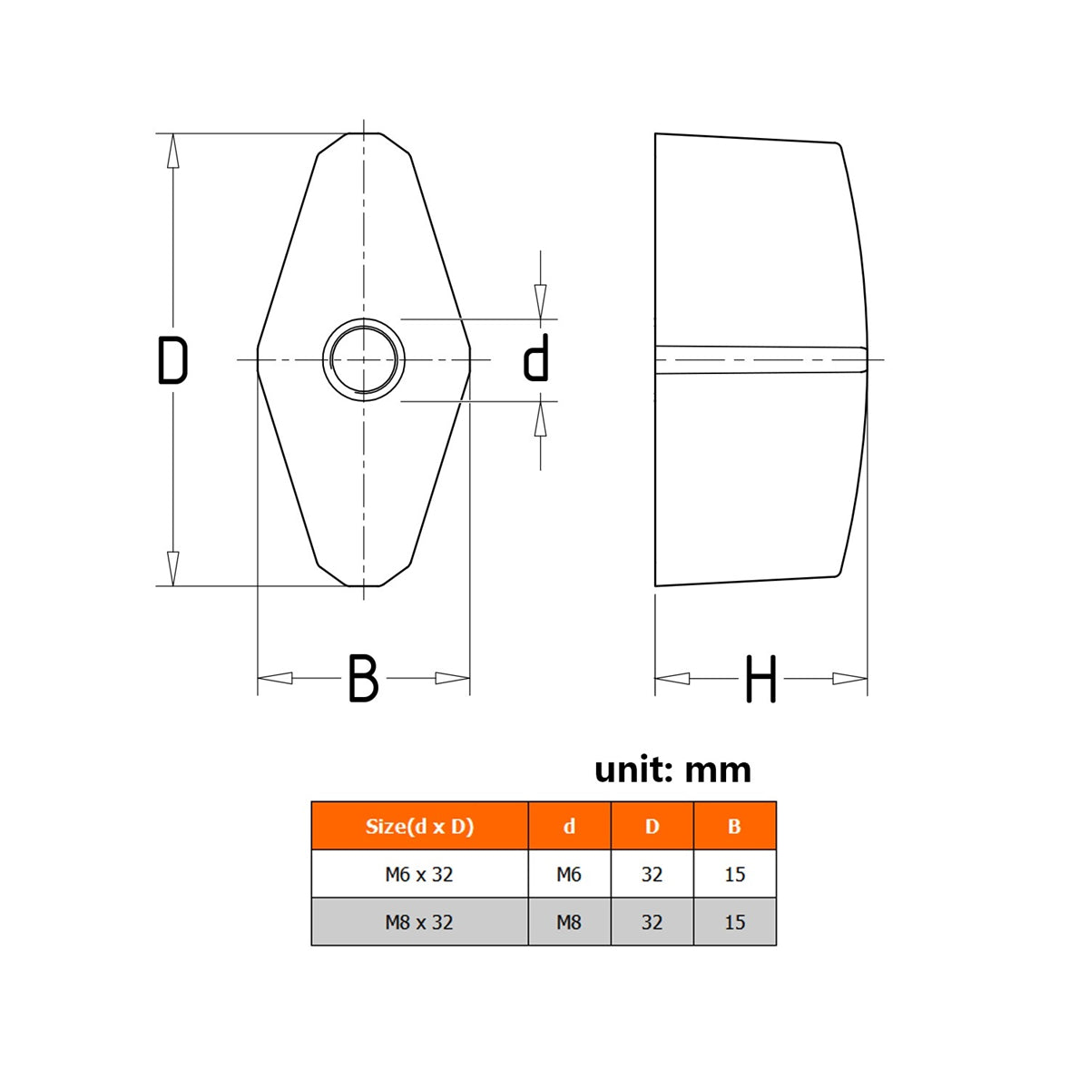 Diamond Shaped Plastic Clamping Knob With M6 M8 Female Thread Metal Insert