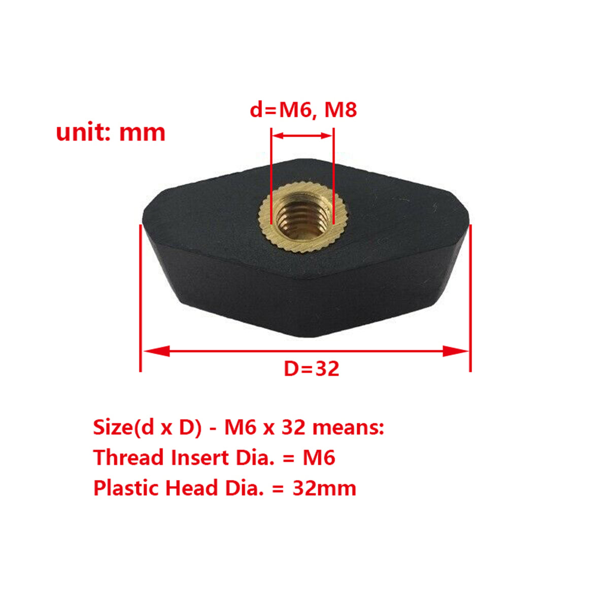 Diamond Shaped Plastic Clamping Knob With M6 M8 Female Thread Metal Insert
