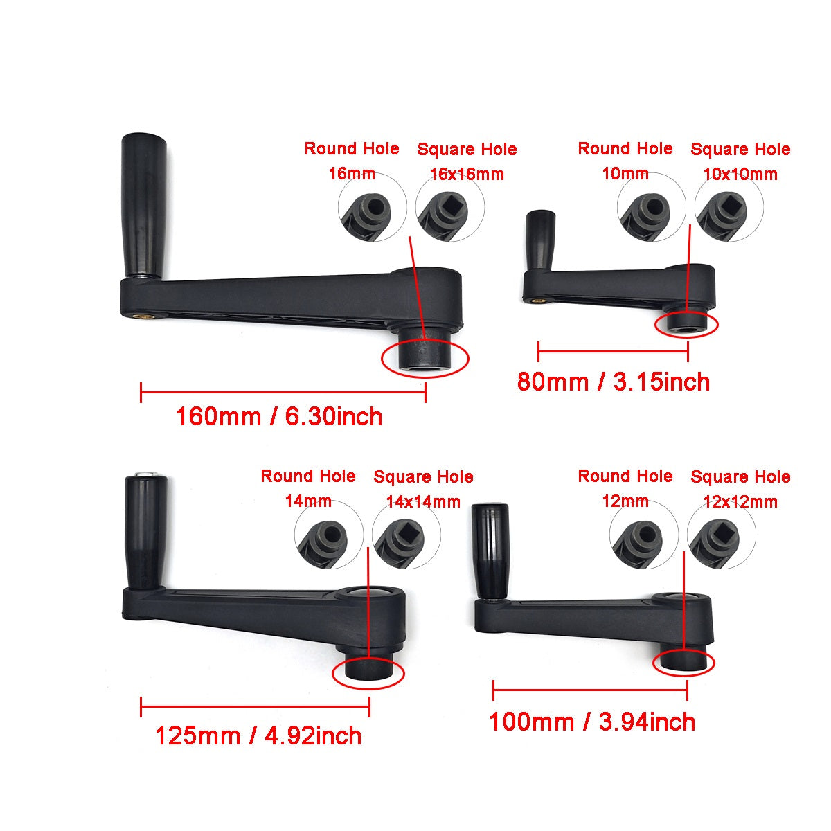 Nylon Crank Handle with Round or Square Installation Hole and a Revolving Handle