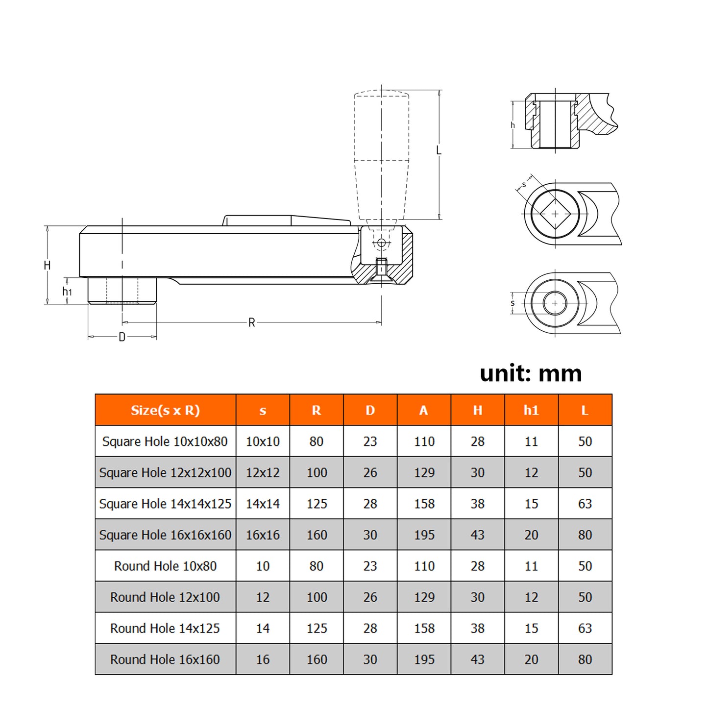Nylon Hidden Folding Crank Handle with a Round or Square Installation Hole