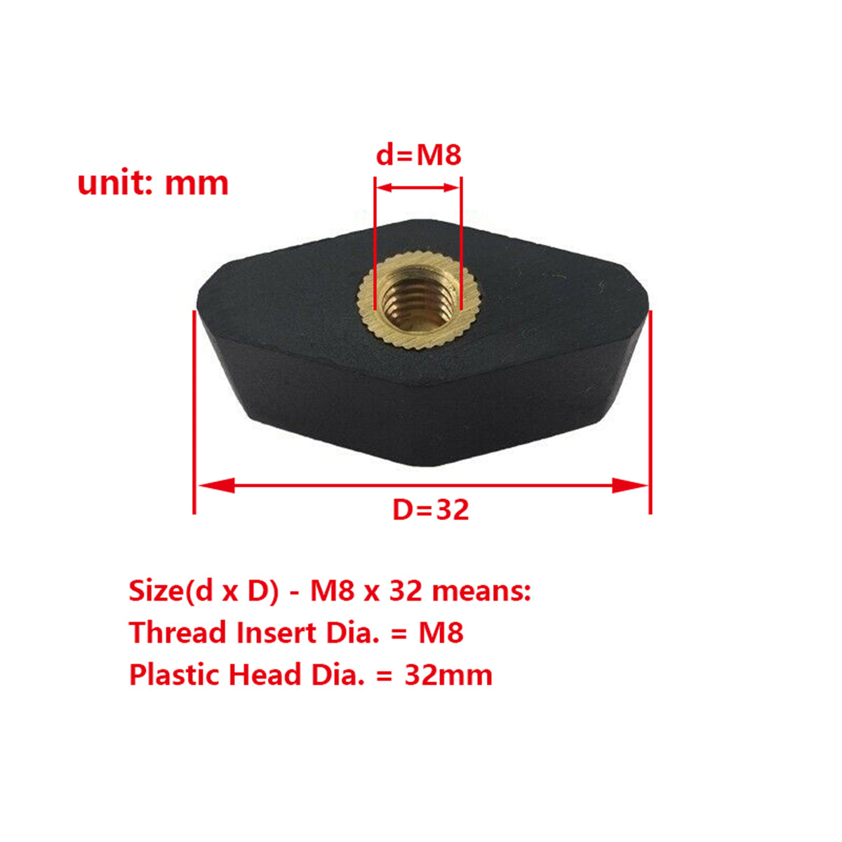 Diamond Shaped Plastic Clamping Knob With M6 M8 Female Thread Metal Insert